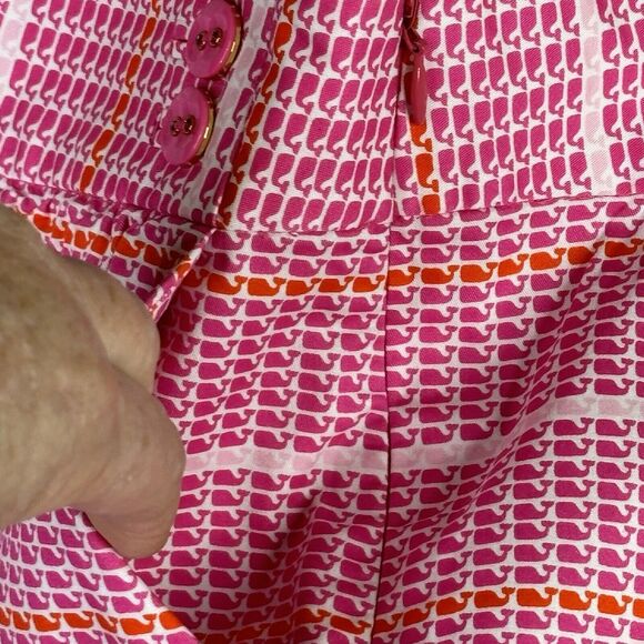 Vineyard Vines Skirt Womens 0 Pink Cotton Whale Print Stripe 29x16 side zip Mini - Picture 6 of 15